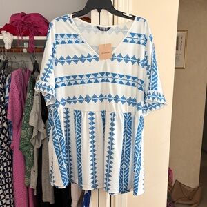 BloomChic Blue and White Geometric Blouse